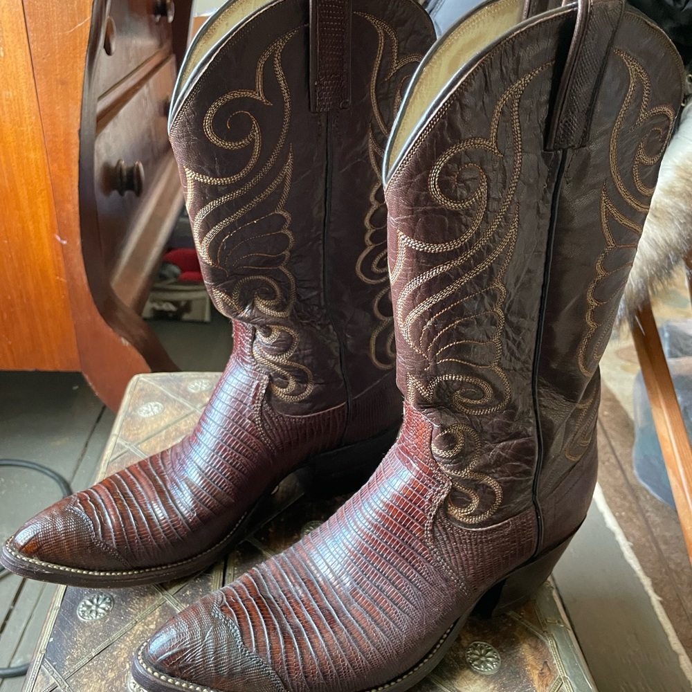 Dan Post Brown Embossed Western Heeled Boots